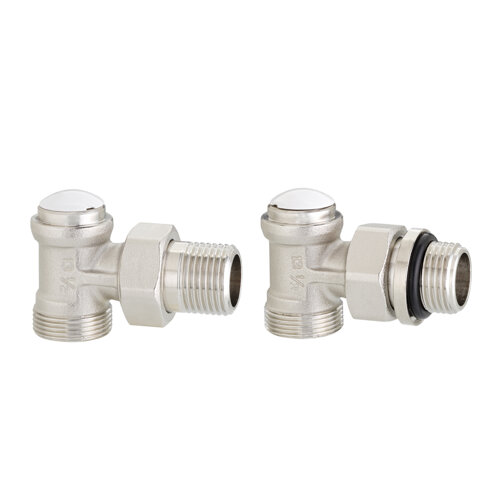 Full right-angle lockshield valve for multilayer, copper, plastic pipes