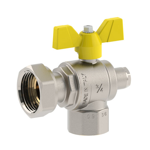 Right-angle Futurgas Female - Swivel nut with pressure connection and butterfly handle